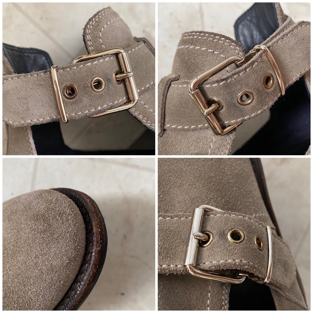 $895 Burberry Made in Italy Grey Suede Cut Out Buckle Moto Ankle Boots Size 6.5 - Picture 16 of 16